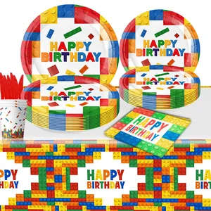 Decoraciones de fiesta de cumpleaños de construcción Toppers Toppers Candy Caz de papel Copa de papel Bloque de construcción Blobo para niños Decoración de la fiesta para niños 12 mejores decoraciones de cumpleaños de Lego de ventas - №8