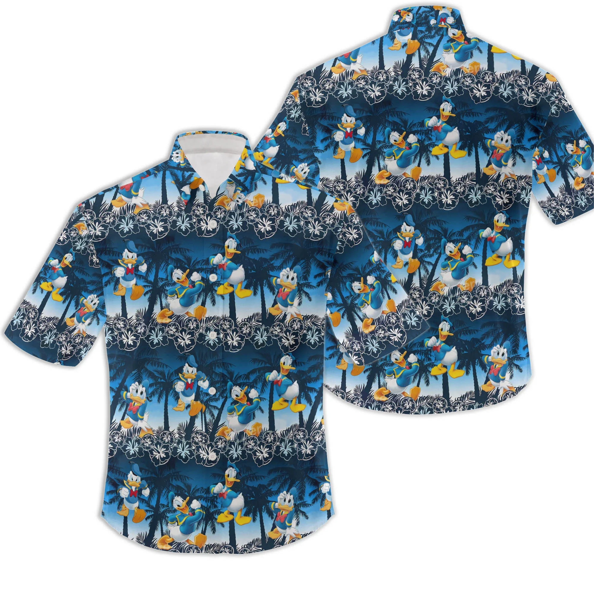 Donald Duck Hawaiian Shirts Men\'s Short Sleeve Tops Disney Hawaiian Shirt Casual Beach Short Sleeve Vintage Button Down Shirt