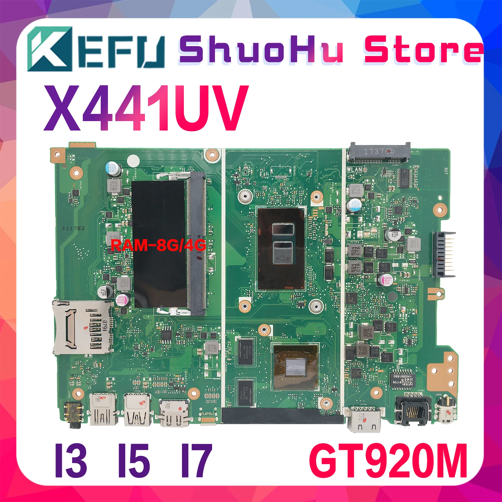 KEFU X441UV Notebook Mainboard For ASUS X441U F441U A441U X441UVK X441UB Laptop Motherboard 4405U I3 I5 I7 920MX RAM-4GB/8GB