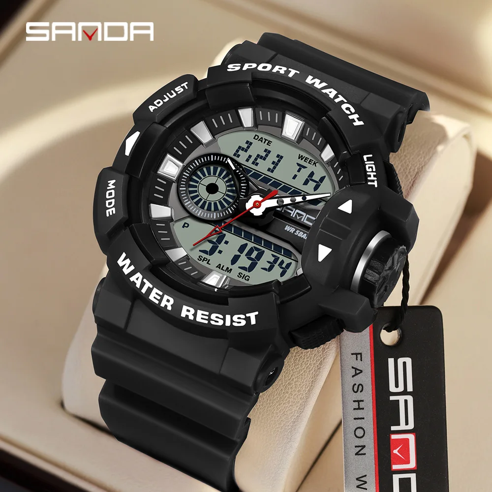

SANDA Fashion Men's Electronic Watch Military Sports Multi functional Waterproof LED Dual Display Electronic Watch
