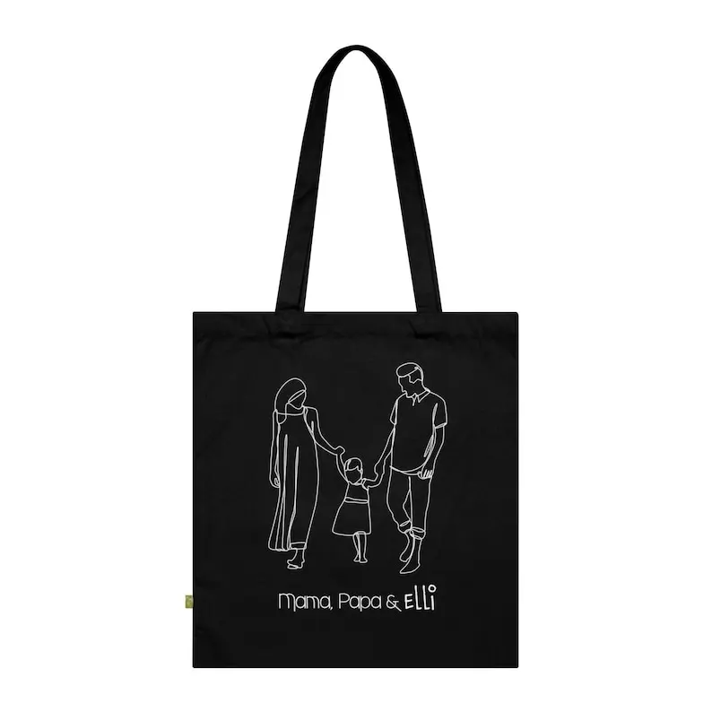

Cotton bag Family with girlsPERSONALIZED made of organic fabric bag tote bag Mothers Day giftFathers Day