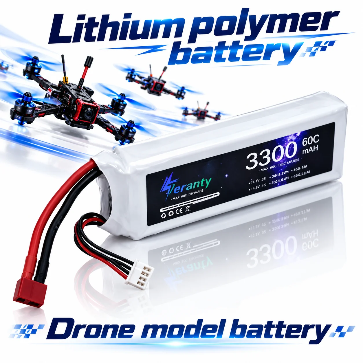 XT60 11.1V 3S 3300mAh 60C LiPo Battery High Performance Rechargeable Pack for FPV Drone Quadcopter RC Plane UAV