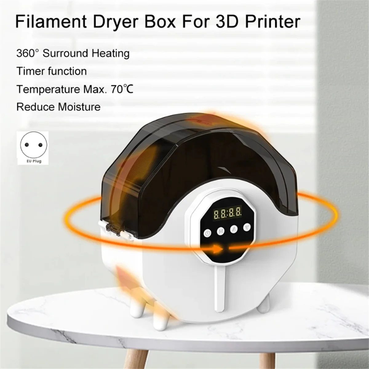 

3D Printer Filament Drying Box Upgrade PLA ABS 360° Surround Heated Drying Filament Bracket for 3D Printer EU-Plug
