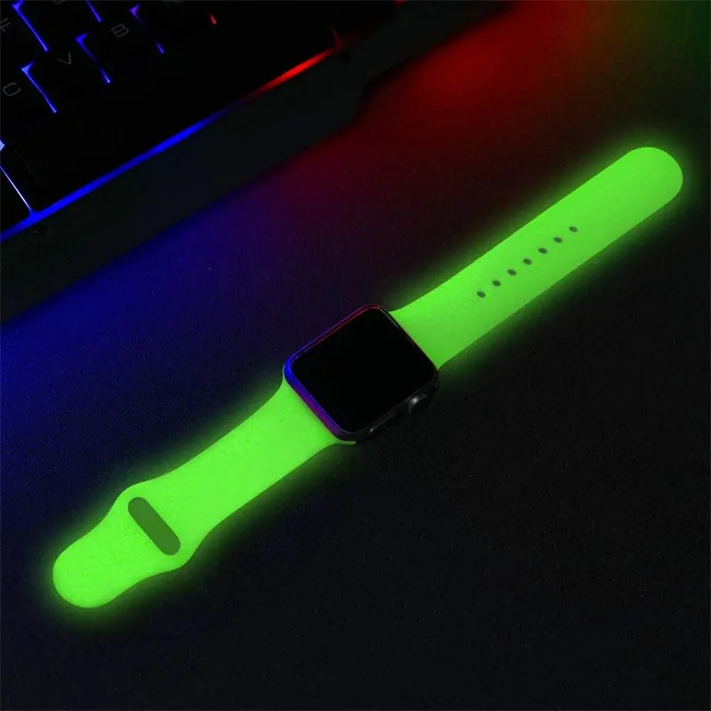 Luminous Silicone Strap For Apple Watch Band Ultra 42 44 45mm 8 7 38/40/41mm Sport Loop Bracelet Strap For Iwatch 6 5 4 Se