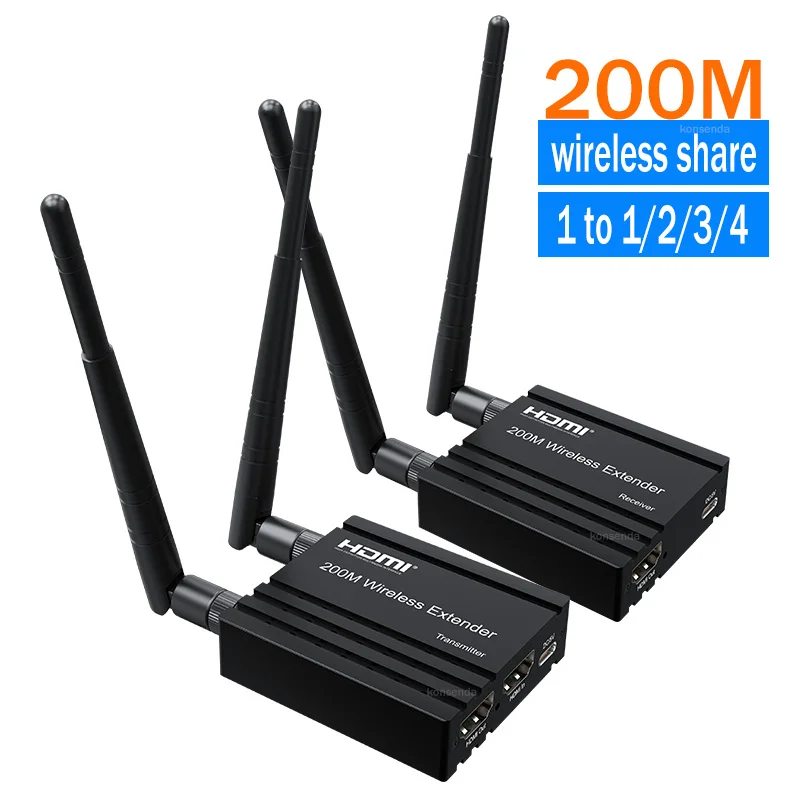 

200M Wireless HDMI Extender 1080P Video Screen Share Display Splitter Support 1 TX to 2/3/4 RX for Camera Laptop PC TV Projector