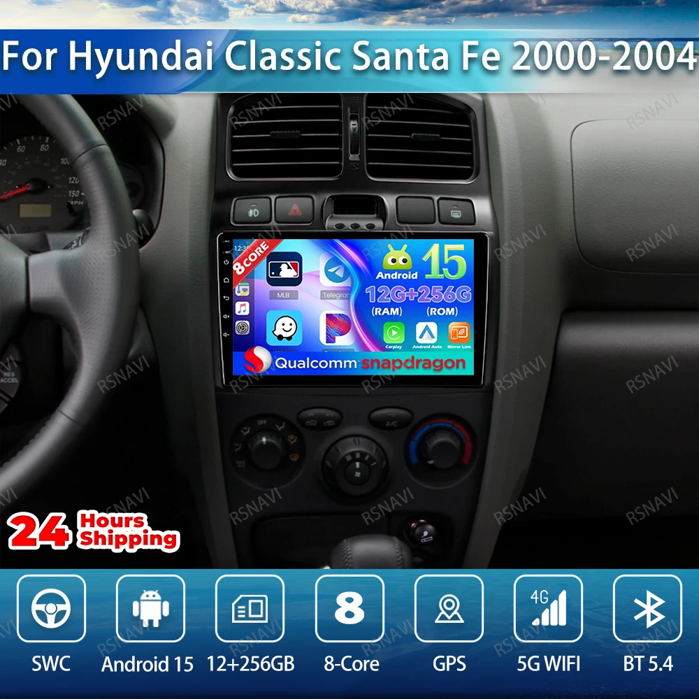 

Автомобильный радиоприемник Android 15 для Hyundai Classic Santa Fe 2000-2004 JAC S1 (Rein) 2005-2015 DVD Стерео QLED Беспроводной Carplay Auto DSP BT