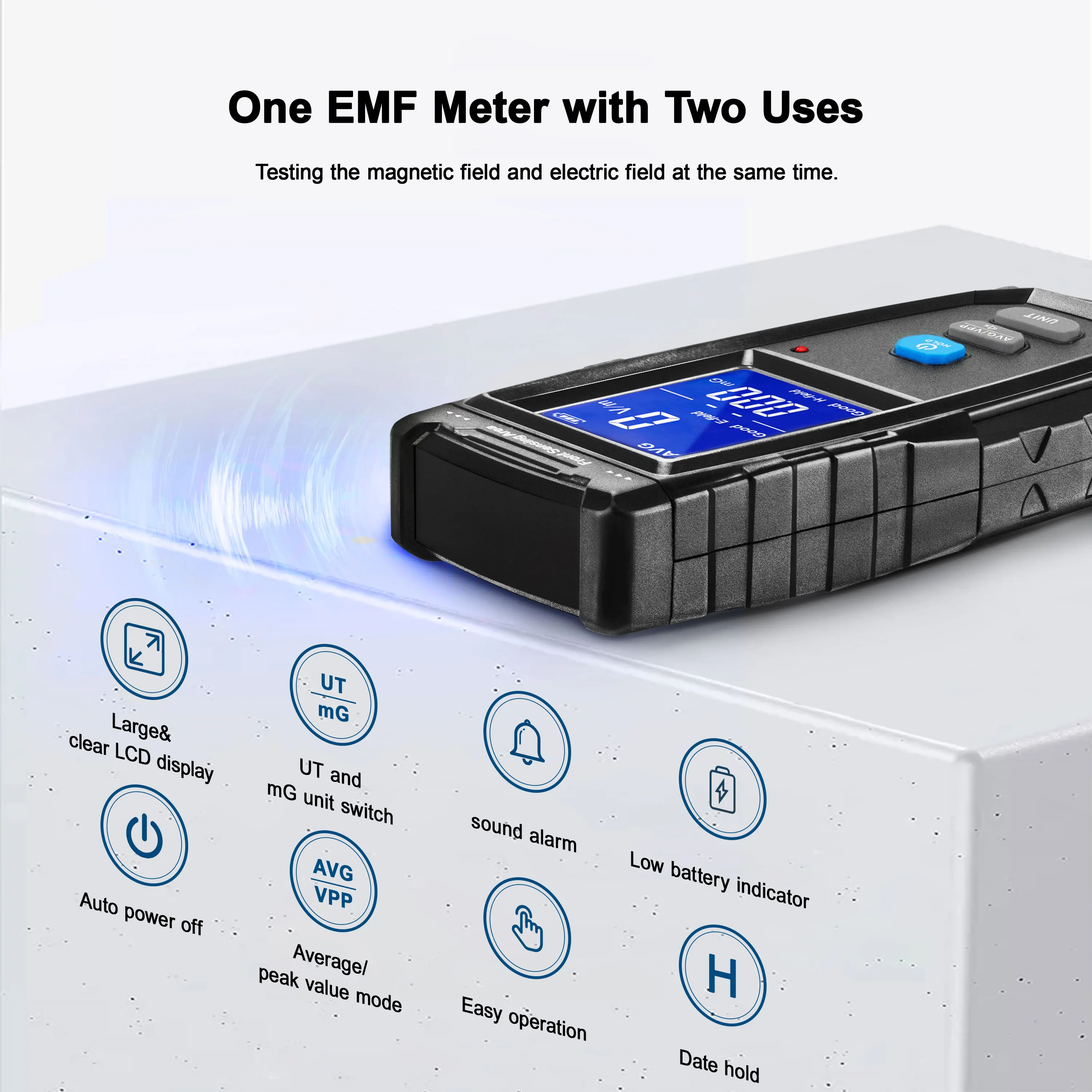 RT-100 EMF meter, Rechargeable Digital Electromagnetic Field Radiation Detector Handheld Digital LCD EMF Detector