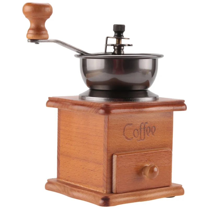 ABLQ Coffee Bean Grinder Wooden Manual Coffee Grinder Hand Stainless Steel Retro Coffee Spice Mini Burr Mill With - Image 5