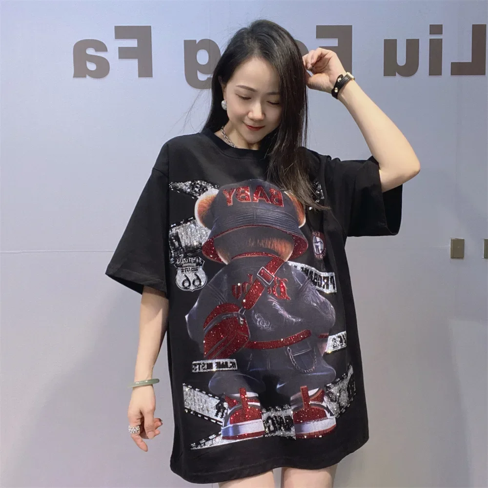 

Oversize O Neck Short Sleeve T Shirts Women Summer Clothes Fashion Cartoon Graffiti Diamonds Casual Female Top Tee Ropa De Mujer