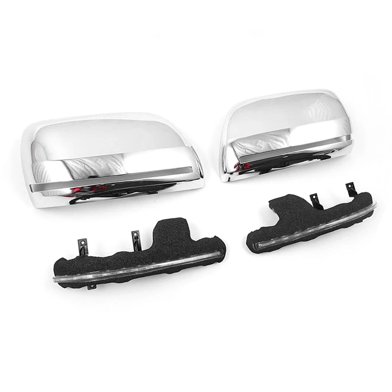 1Pair Flowing LED Side Rear-View Mirror Cover Mirror Assembly Chrome For Toyota Land Cruiser LC200 FJ200 2008-2019