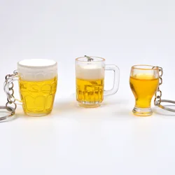 New Simulation Beer mug keychain Men And Women Couple Key Chain Bag Pendant