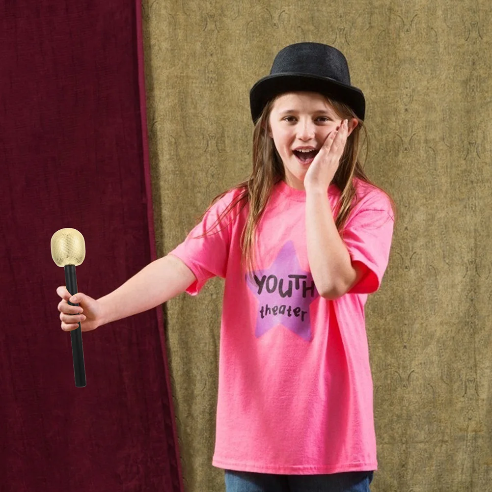 

4Pcs Fake Microphone Realistic Stage Performance Cosplay Pretend Play Mic Golden Simulated Microphone Pretend Play Toy