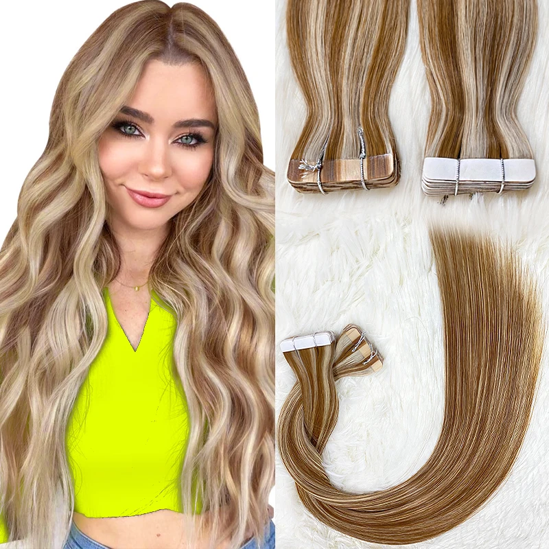 

Straight Tape In Human Hair Extensions 100% Natural Hair Remy Skin Weft Adhesive Glue On For Salon High Quality Durable 30 Inch