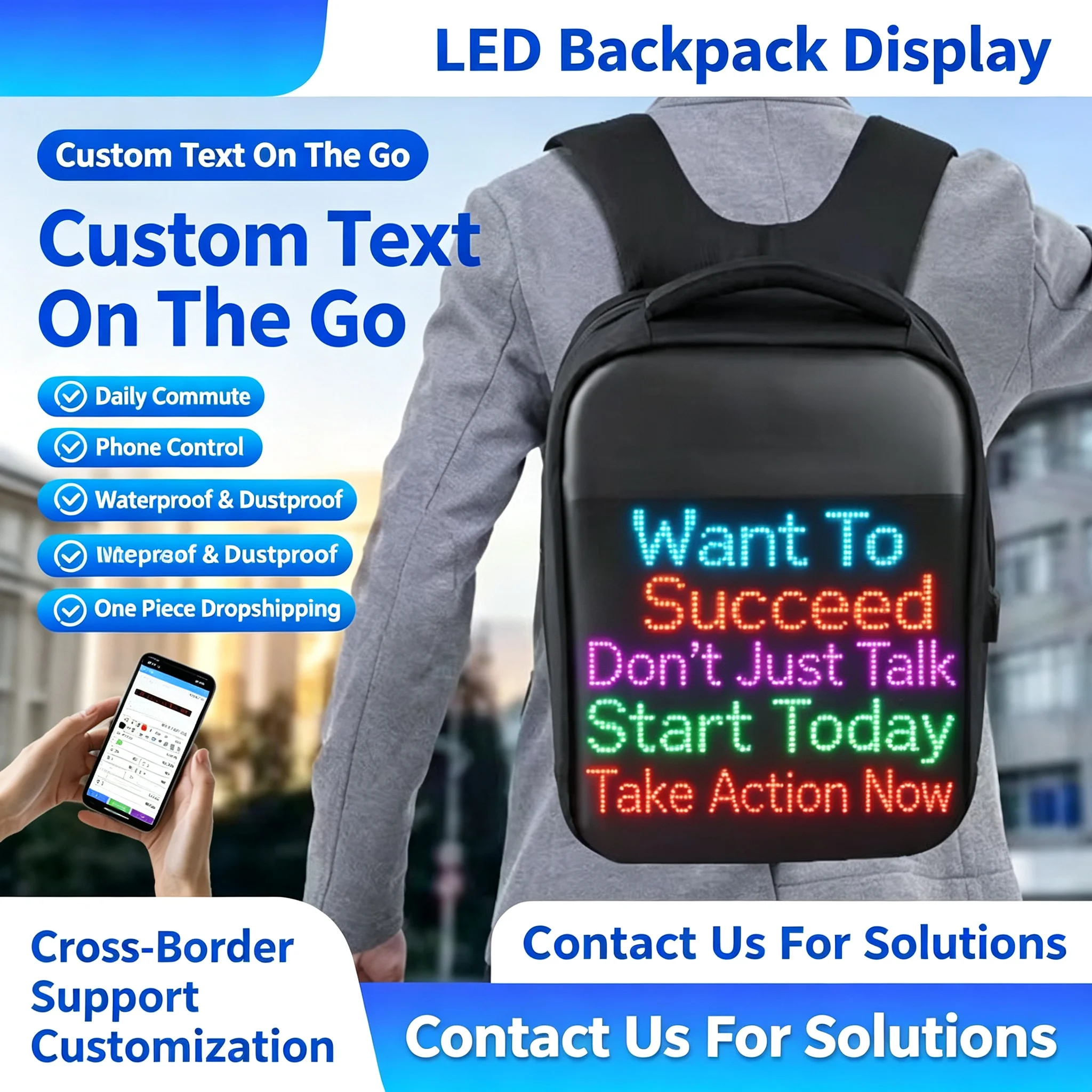 LED Advertising Backpack Display Screen Smart Full Color Mobile LED Bag Outdoor Wearable LED Backpack Sign Kit