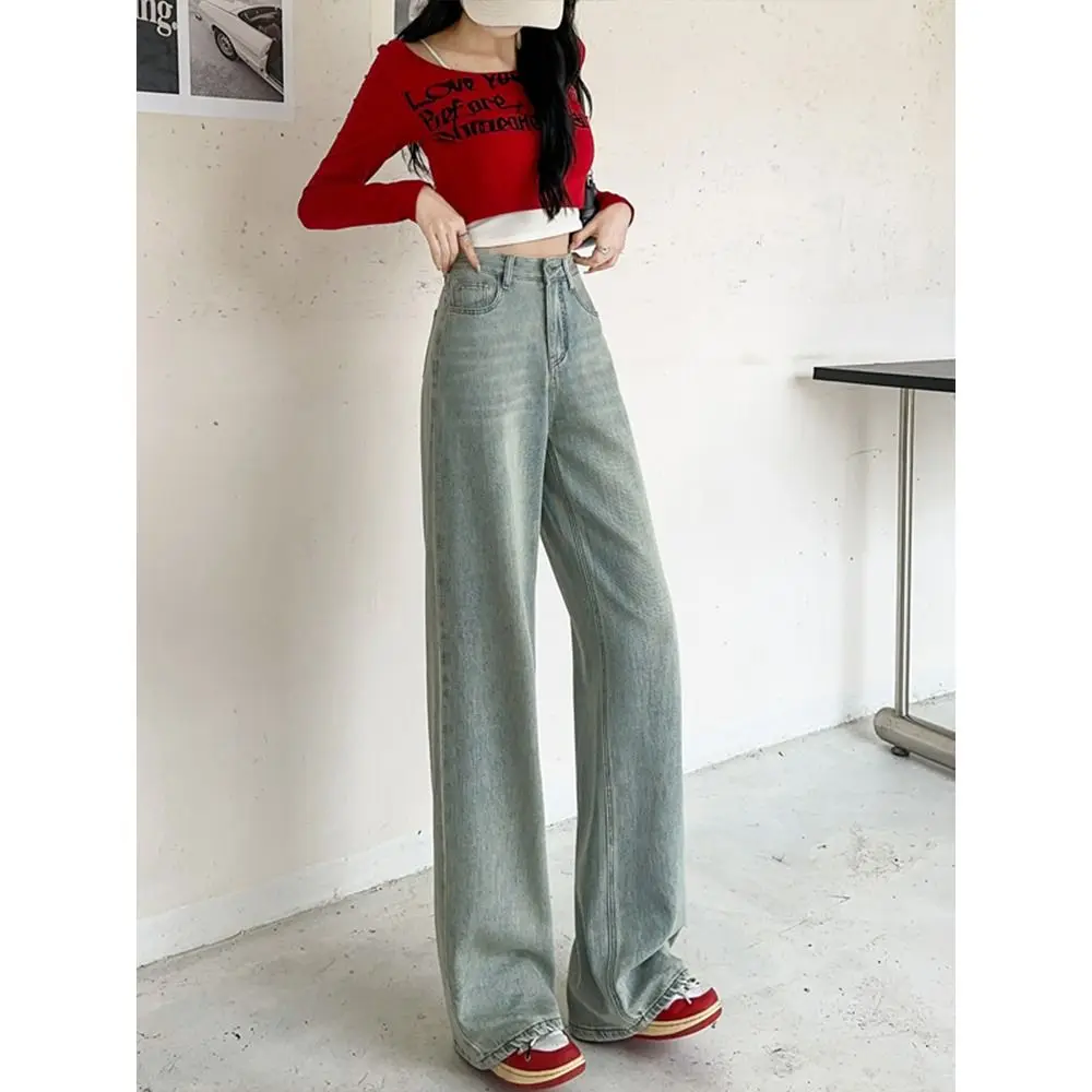 

Light Blue High Waist Wide Leg Jeans Women's Spring New Loose Slimming Drapey Straight Floor-Length Pants Japanese Sle