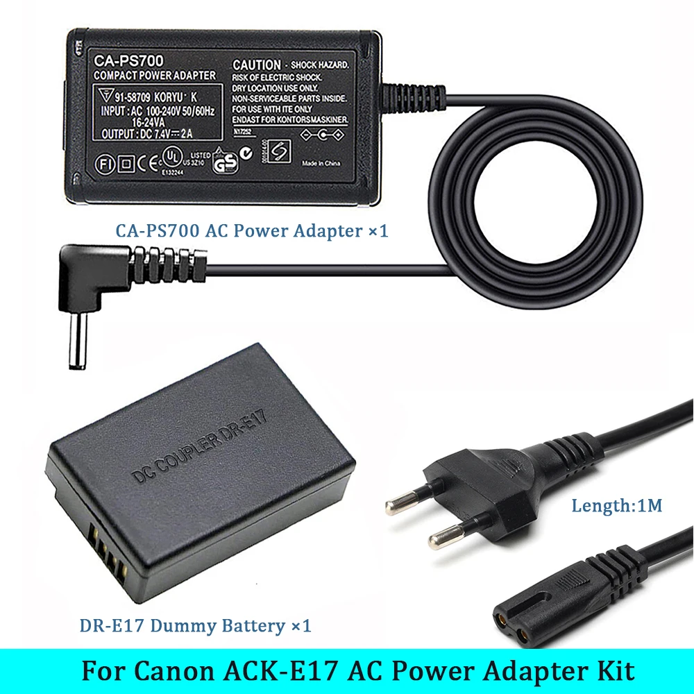 ACK-E17 AC Power Adapter DR-E17 DC Coupler Dummy Battery Power Supply Kit for Canon EOS M3, M5, M6, M6 Mark II