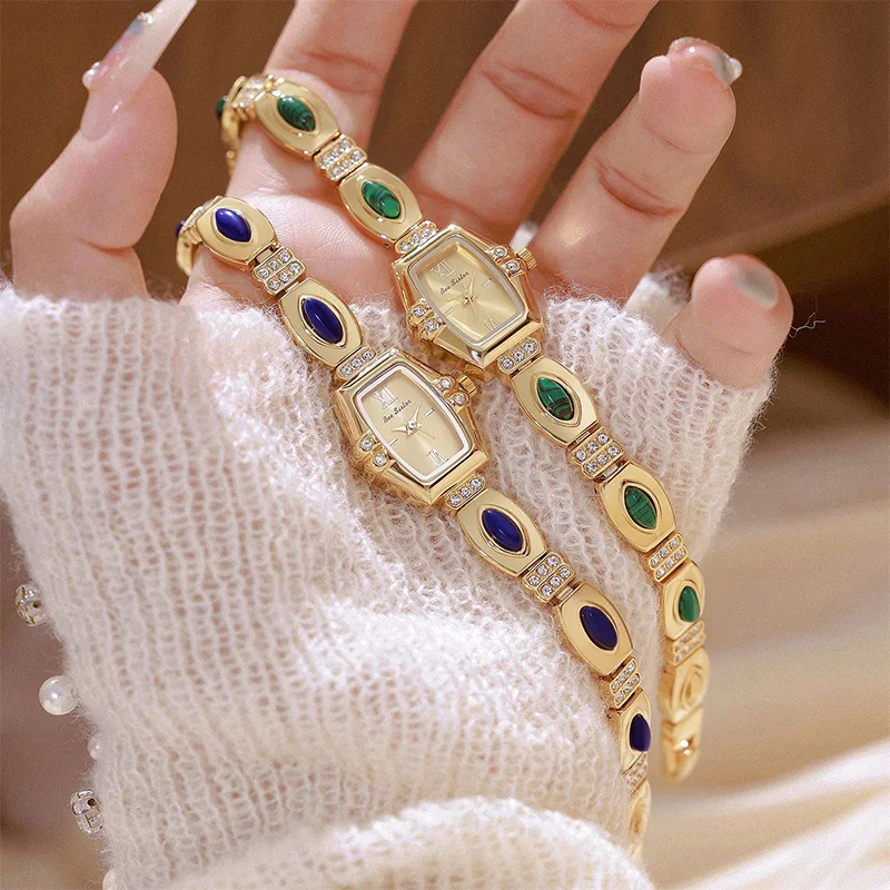 Orologi da donna di fascia alta Design elegante Pietra preziosa colorata naturale Bracciale in pietra di pavone Orologio da donna Orologio da indossare ogni giorno