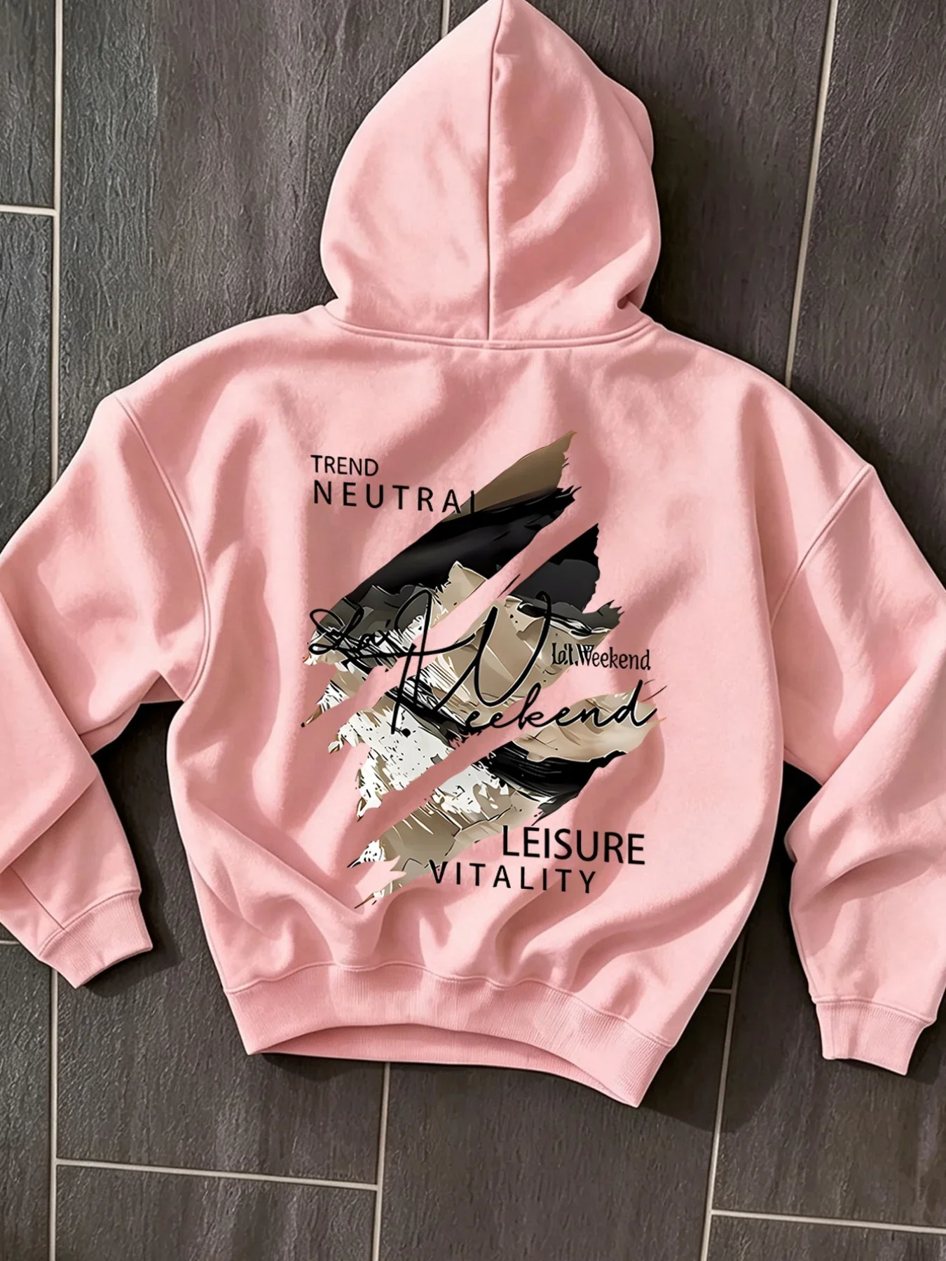 Men Oversized Hooded Sweatshirt Abstract Brush Mountain Letter Graphic Casual Pullover Sports Hoodie Modern Art Streetwear
