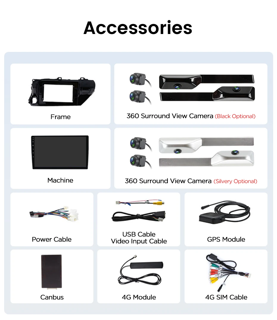 Junsun 360 ° Kamera-Autoradio für Toyota Hilux PickUp AN120 2015 - 2020 Drahtloses CarPlay Android Auto Stereo GPS Navi Head Unit – Detail 23