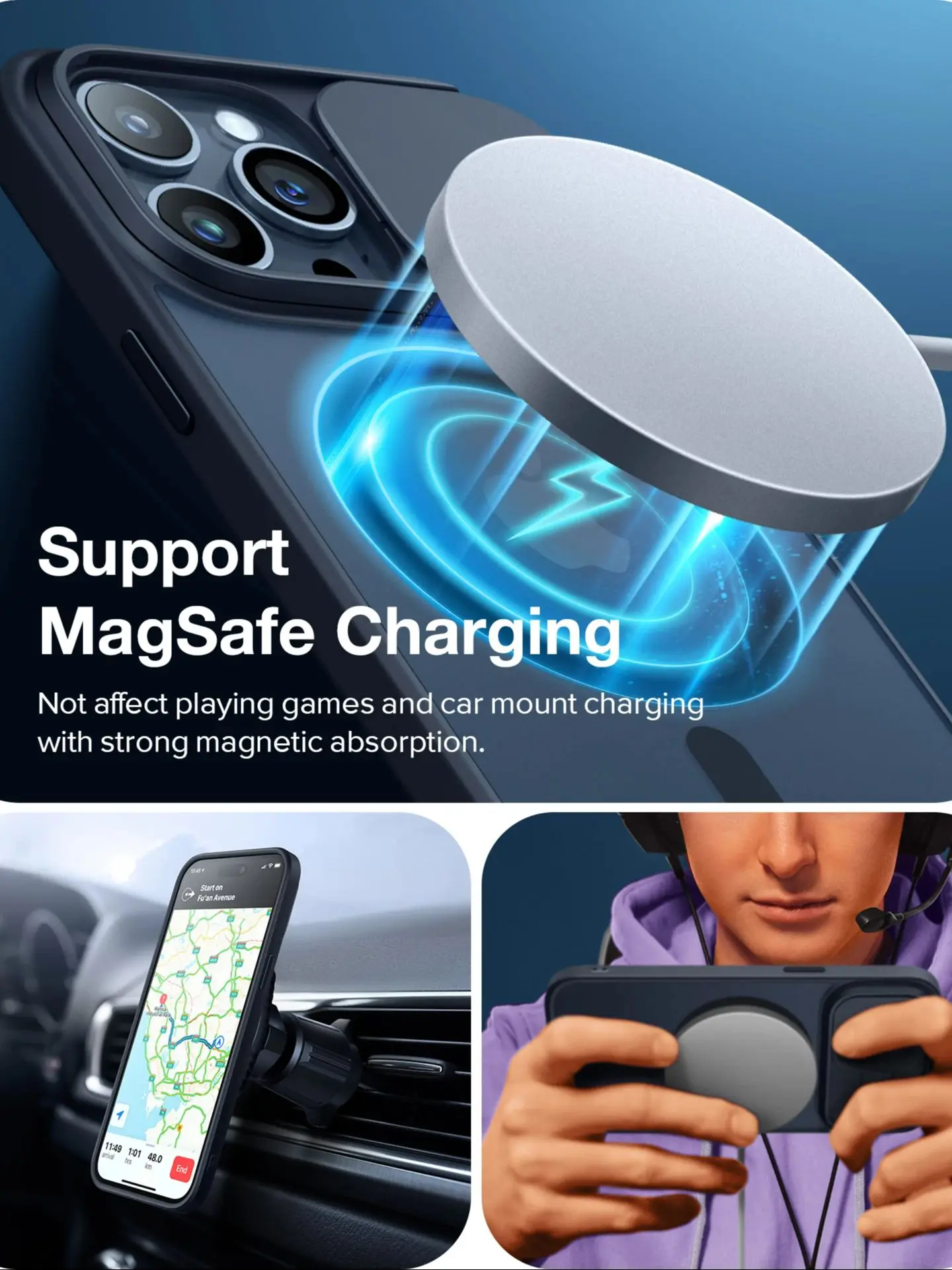 For iPhone 14 Pro Max Compatible with Magsafe Case Stronger Magnetic Slim Shockproof Military Drop Protection Slide Camera Cover