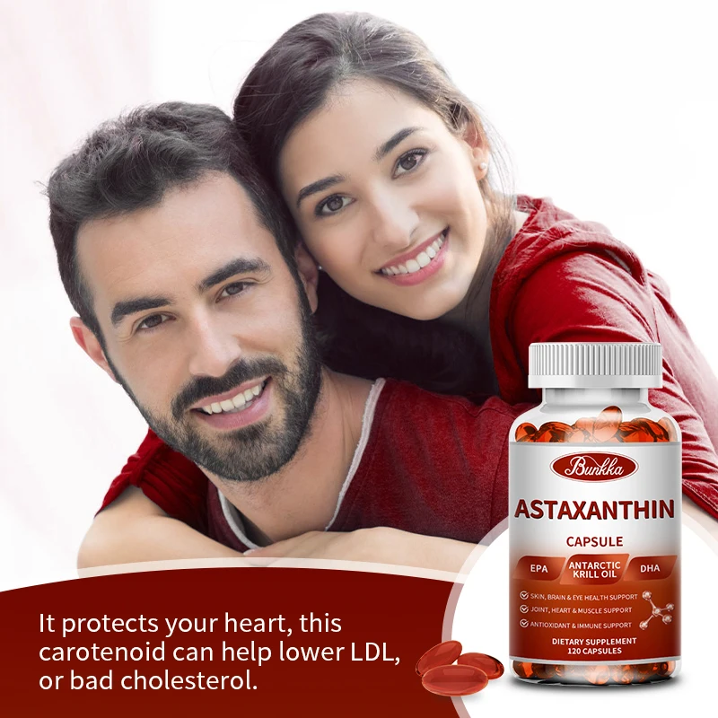 BUNKKA Astaxanthin Capsules with Fish Oil EPA DHA Eyes Heart Brain Skin Beauty Health Oxygen Free Radical Refresh Supplements