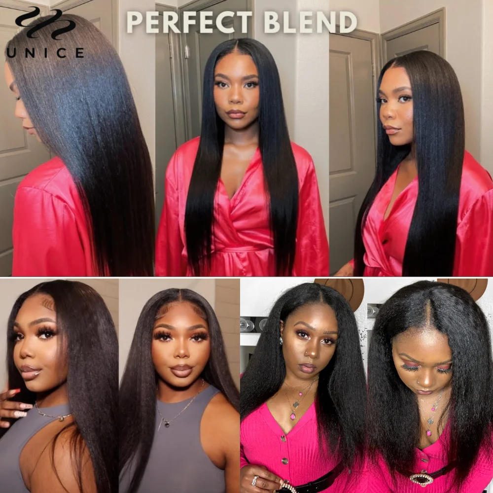 UNice Hair Kinky Straight V Part Wig U Part Wig 100% Human Hair No Glue Minimal Leave Out EasiContour V Part Wig With Drawstring