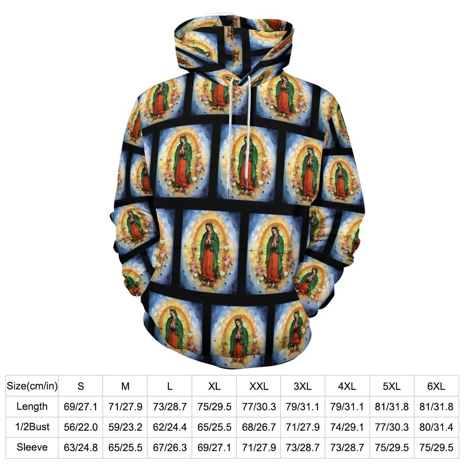 Virgin Mary Loose Hoodies Our Lady of Guadalupe Streetwear Pullover Hoodie Male Long-Sleeve Pattern Hooded Sweatshirts Plus Size