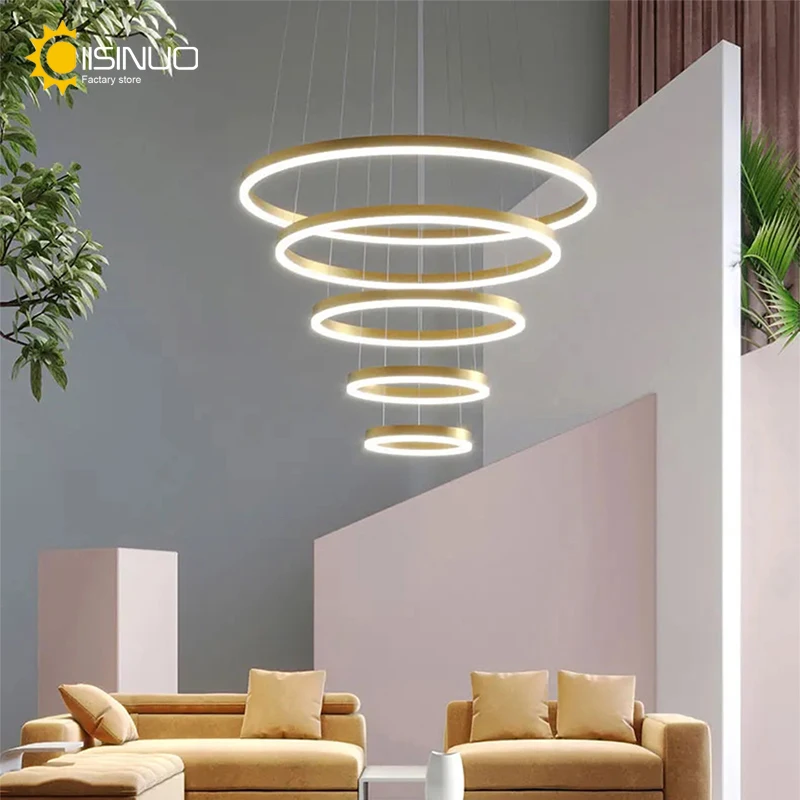 Imagem -03 - Led Pendurado Teto Lustre Anéis Circulares Luz Pingente para Sala de Jantar Sala de Estar Cor Dourada Luminárias Brilho Decoração de Casa