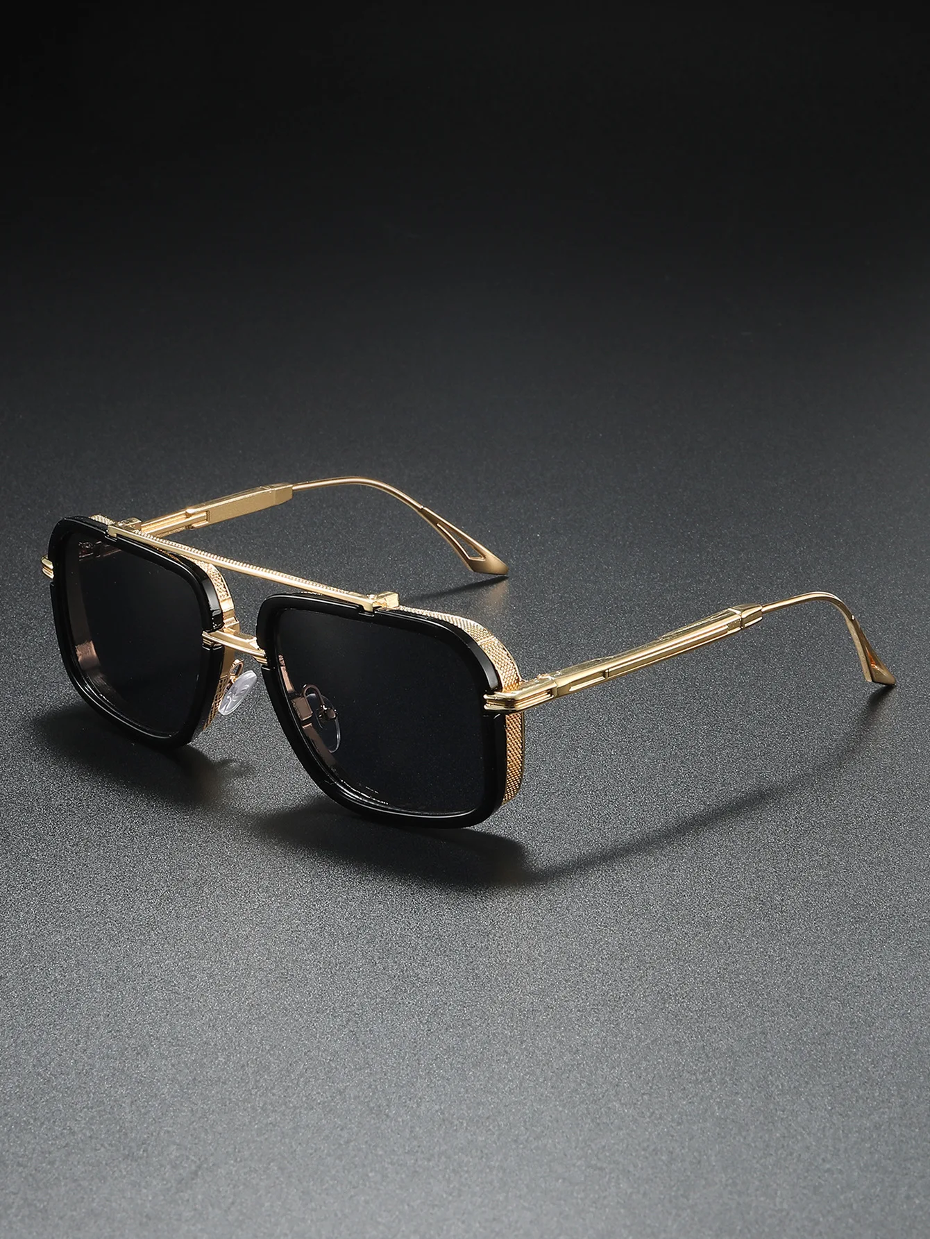 Große Quadratische Sonnenbrille Männer Steampunk Stil Metall Pilot Sonnenbrille Luxus Designer Marke Brillen Fashion Shades Doppel Strahl – Detail 7