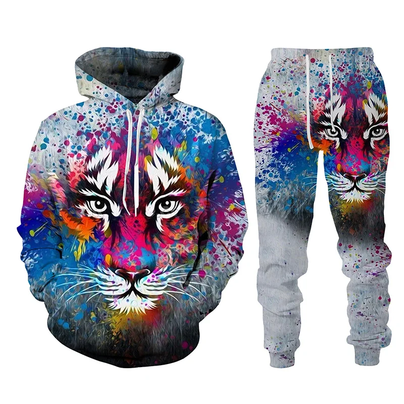 Animal Tiger 3d Printed Men\'s Tracksuit Set Casual Hoodie and Pants 2pcs Sets Autumn Winter Fashion Streetwear Man Clothing Suit