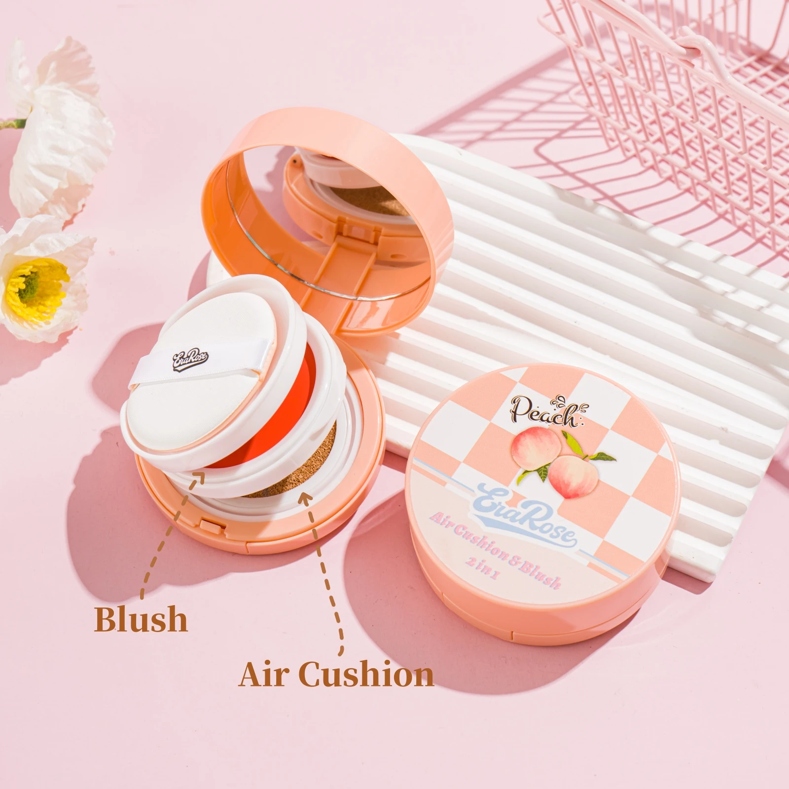 كريم أساس أحمر الخدود ذو وسادة هوائية من الخوخ، مكياج وجه طبيعي غير لامع يدوم طويلاً مع مرآة ومنفخة ناعمة للنساء والرجال #5