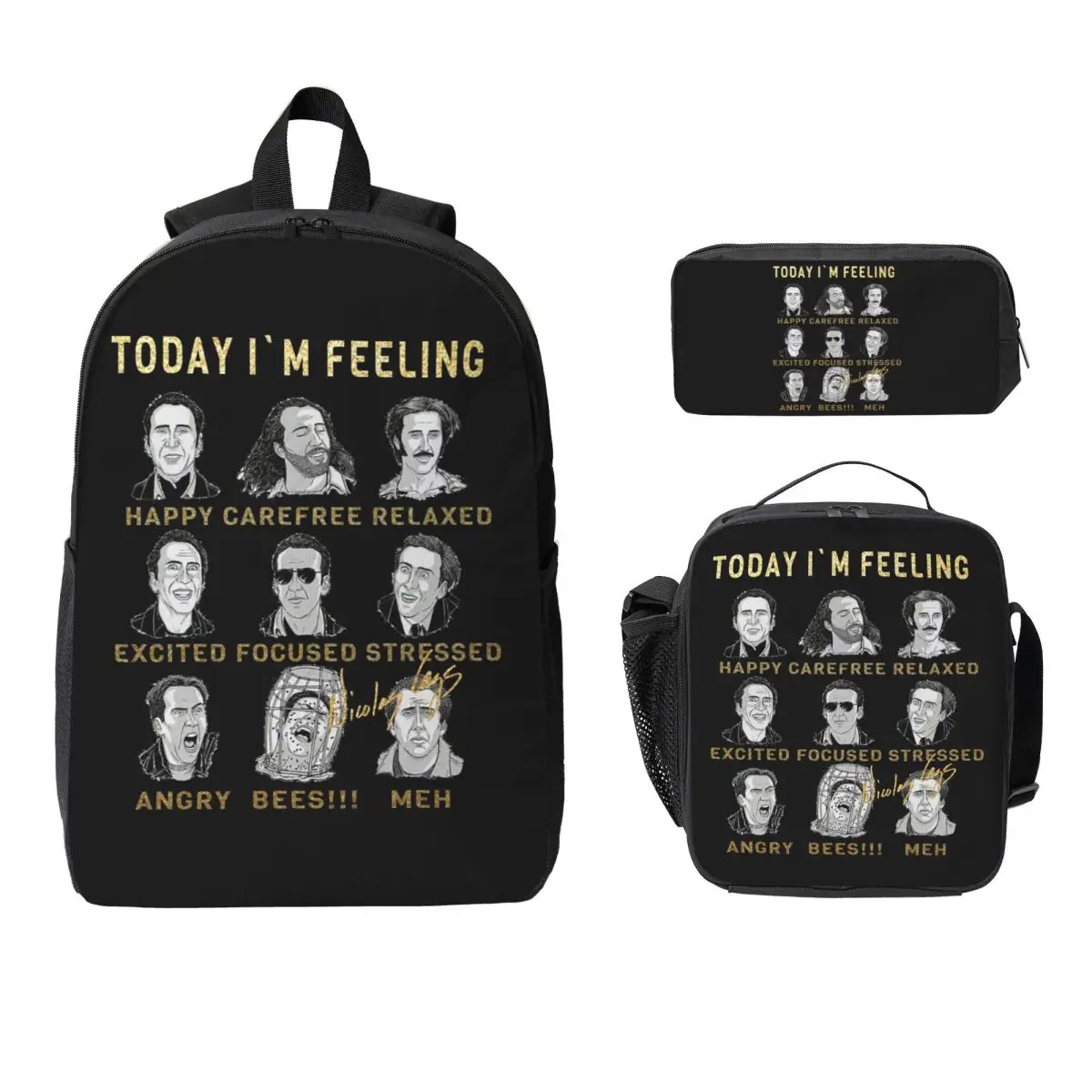 

Merry Christmas St Nicolas Cage Backpack Student BookBag School Bag Laptop Shoulder Bags 3ps Insulated Lunch Bag Pencil Case