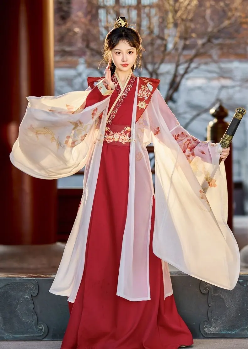 Hanfu 드레스 여성 고대 중국 전통 Hanfu 여성 할로윈 코스프레 의상 파티 Hanfu 레드 블랙 화이트 플러스 사이즈 4XL