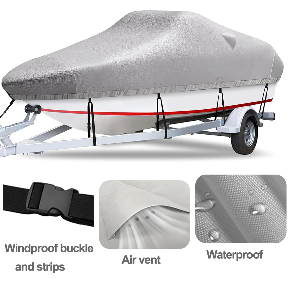 Marine Grade 600D Waterproof Boat Cover Tear-resistant Rain Protect UV Resistance Windproof Boat Cover