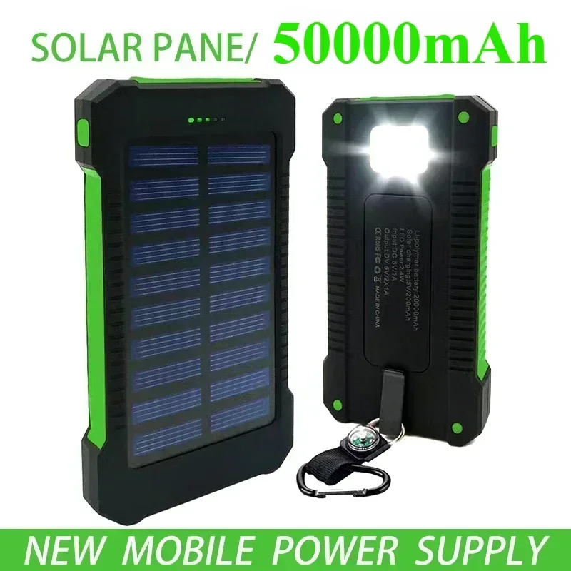 

50000mA Portable Solar Power Bank External Battery Charger Cases Fast Charging Waterproof with SOS Flashlight for iPhone Android