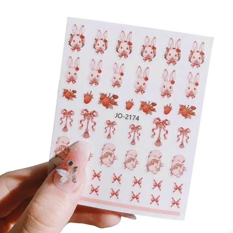 Q1FB lindo dibujos animados calcomanías arte uñas conejo