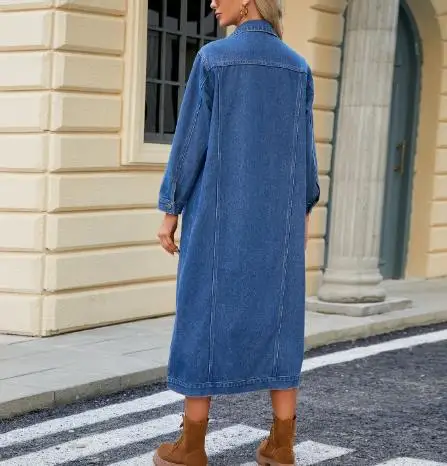 

2025 Autumn New Washed Cardigan Long Denim Jacket Windbreaker Women's Fashionable Casual Simple Solid Color Loose Denim Jacket