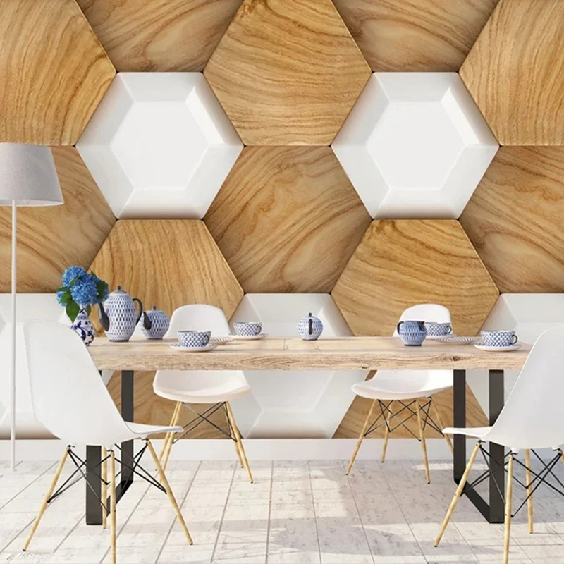 Custom Photo Mural 3D Abstract Geometric Hexagon Wood Grain Wallpaper Home Interior Decoration Wall Papers Papel De Parede Sala