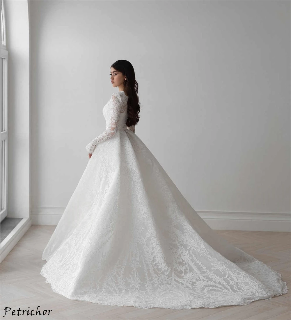 Maßgeschneidertes, hochwertiges Brautkleid aus weißer Spitze, bezaubernde lange Ärmel, Brautkleider, klassischer quadratischer Kragen, A-Linie, Robe de Mariée