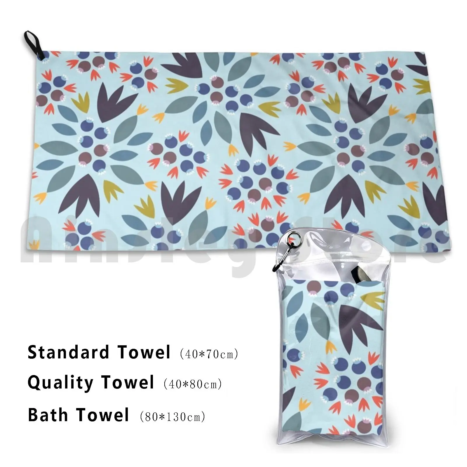 Towel Blueberry 1346 Blueberries Berries Red Blue Bright Bold Floral Food Fruit Leaves Leaf