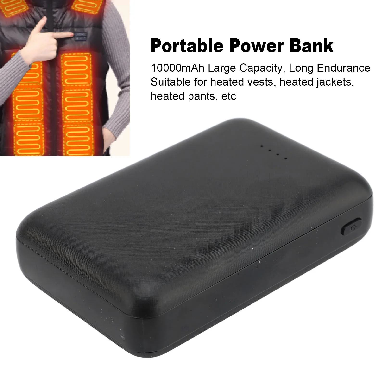 

Portable 5V 10000mAh Battery Pack - DC USB Type C Output Charger for Heating Clothes Black