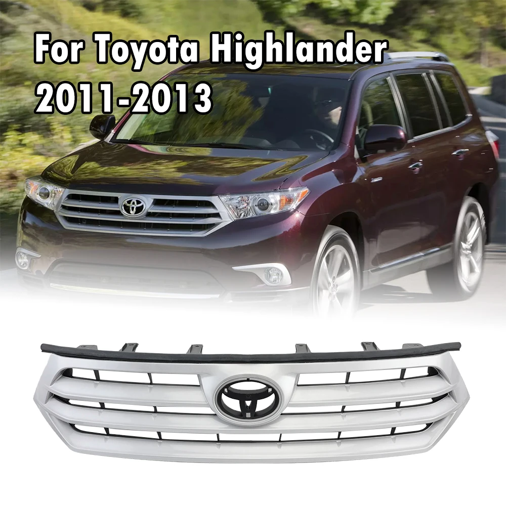 

Mesh Racing Grill for Toyota Highlander 2011 2012 2013 ABS Replacement 531010E020 Silver Front Bumper Grille Car accessories