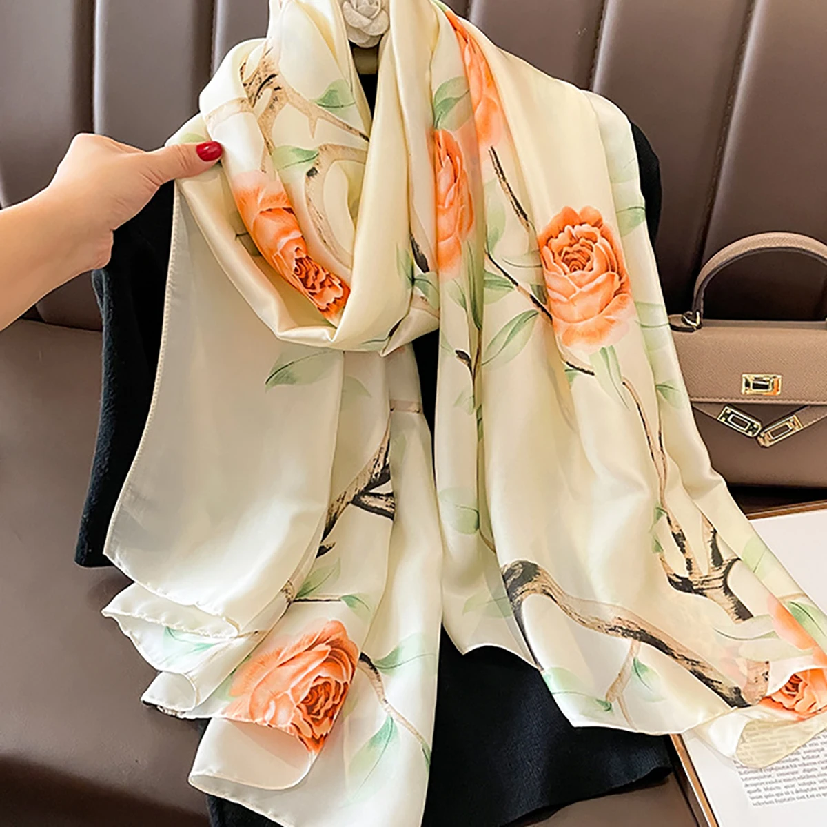 Spring Scarf Women\'s Luxury Design Scarf Silk Smooth Scarf Soft Muslim Headband Shawl Beach 85x180cm