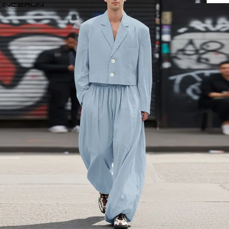 

INCERUN Men Sets Solid Color Lapel Long Sleeve Blazer & Pants Two Pieces Sets Streetwear Loose 2026 Fashion Men's Casual Suits