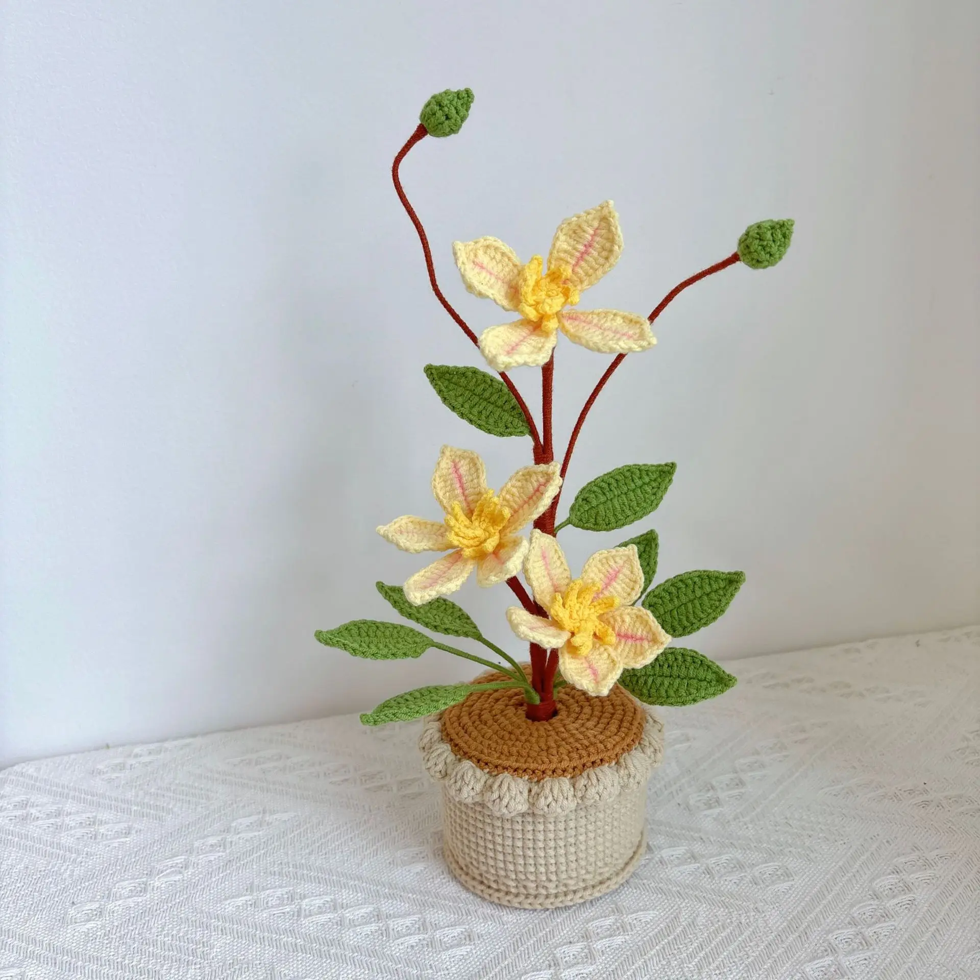Fertig handgewebter Blumentopf, kreativer künstlicher Pflanzentopf, hübscher gestrickter Blumentopf, Dekoration für Schreibtisch und Bücherregal, Geschenk für Freunde – Detail 6