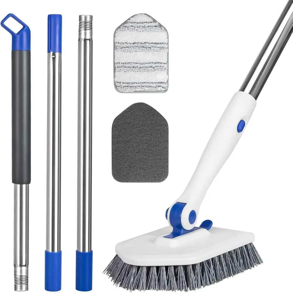 

Щетка для мытья плитки для ванны с регулируемой длинной ручкой 52 дюйма Вращающаяся щетка для душа 3-в-1 для чистки, 3 различных замены B