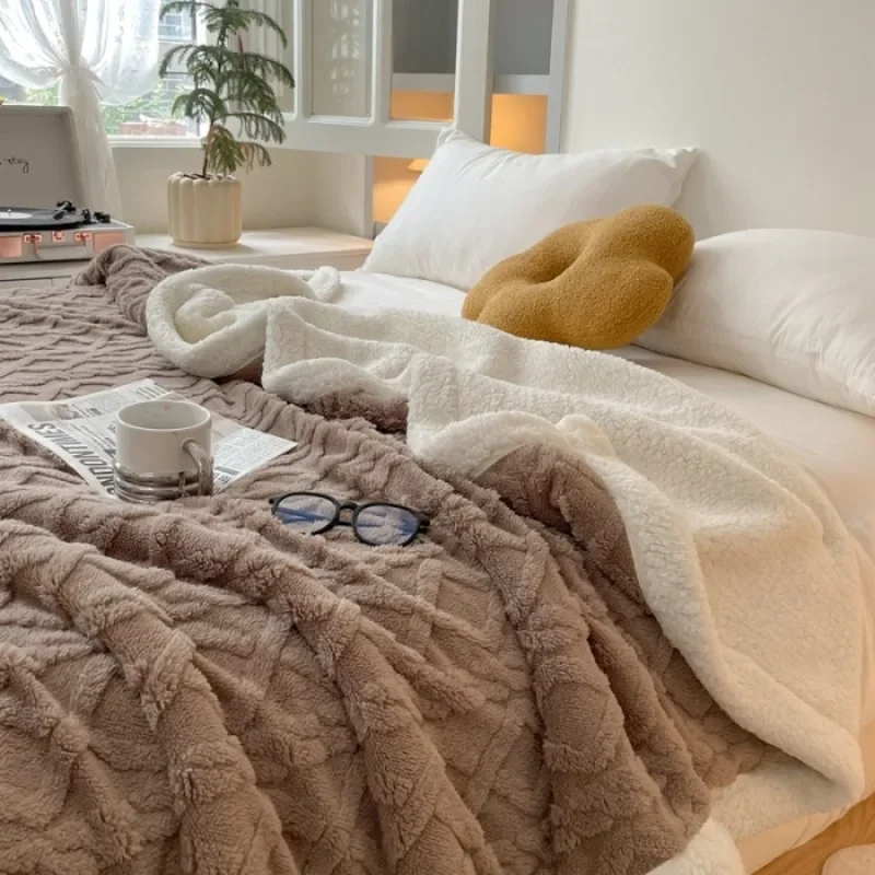 Tuff wool lamb wool double blanket winter thickened jacquard blanket washable sofa casual blanket