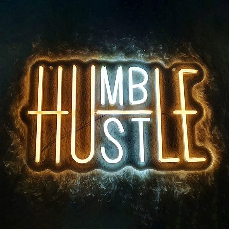 Hustle LED Neon Sign for Wall Decor Humble LED Neon Lights Party Decorations USB Powered Switch LED Neon Lights for Office Party