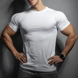 Camiseta elástica de secado rápido para hombre, camisa de manga corta para deportes, ocio, correr, gimnasio, entrenamiento, novedad de 2024