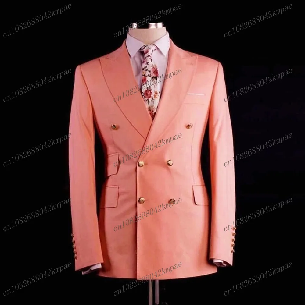 

New Coral Red Men Blazer Business Formal Office Coat Casual Work Prom Single Jacket Wedding Party Fashion Male Suit